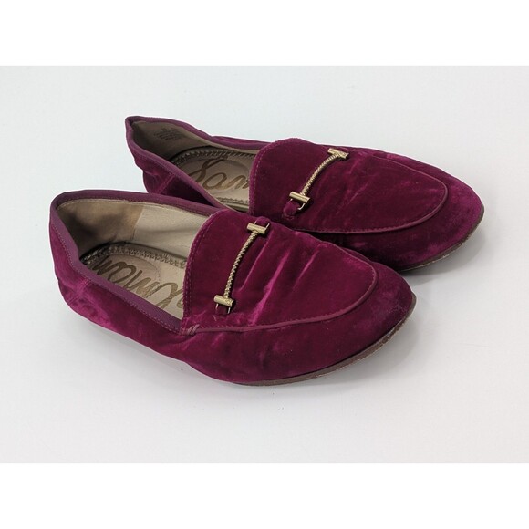 Sam Edelman Lorraine Velvet Fushia Pink Velou Slip on Loafers Gold Accent Size 7 - Picture 2 of 12